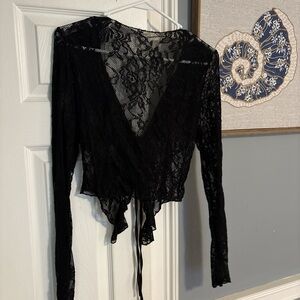 SHEIN Black Lace V-Neck Blouse